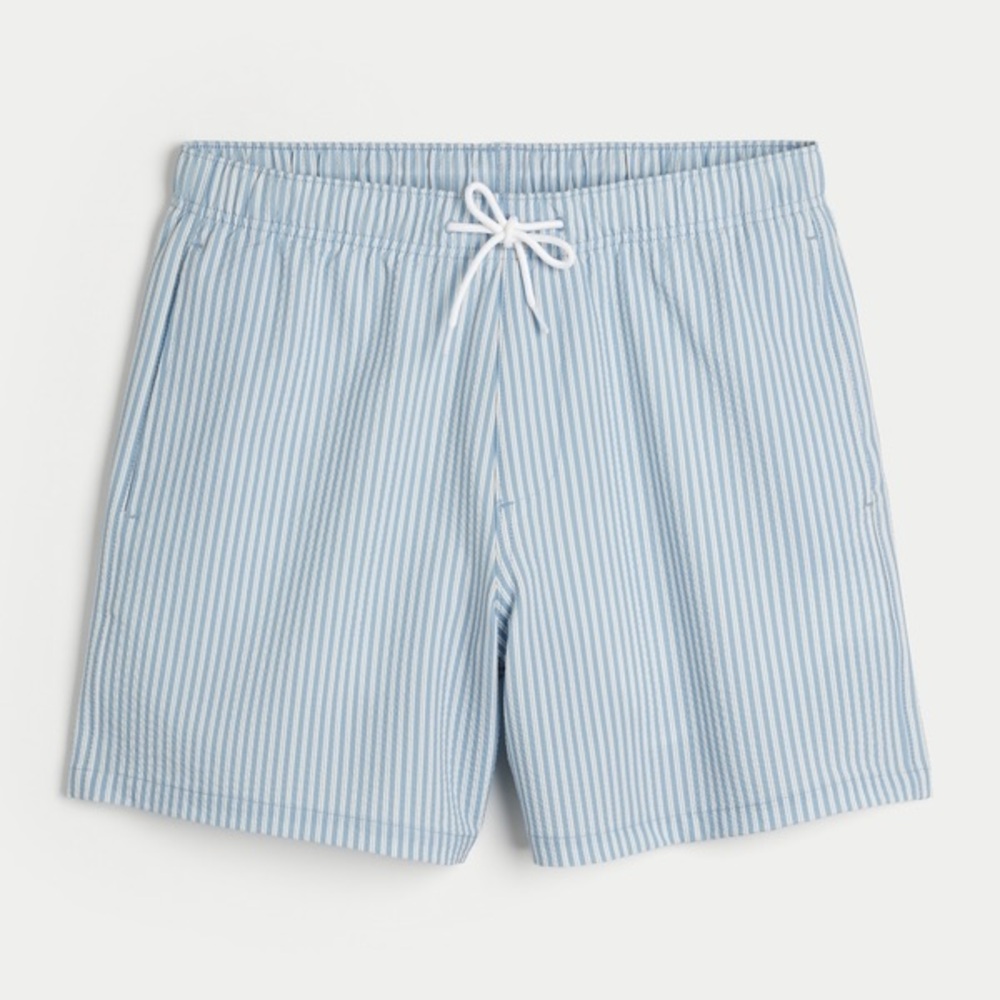 🌙 B158 - Hollister Mid-Thigh Seersucker Volley Swim Trunks